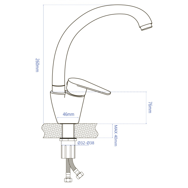 Смеситель для кухни/мойки AQUEDUC однорычажный, поворотный, керамический, высота излива 250 мм, нержавеющая сталь, цвет сталь 345711