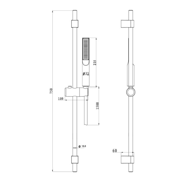 Душевой гарнитур Olives BD08 стойка 750 мм, хром, нержавеющая сталь/пластик, комплект: стойка/лейка/шланг