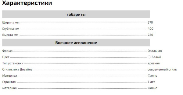 Раковина CeramaLux 561 ширина 57 см глубина 40 см высота 22 см встраиваемая / врезная, овальная, фаянс, цвет белый, без отверстия под смеситель, без слива-перелива