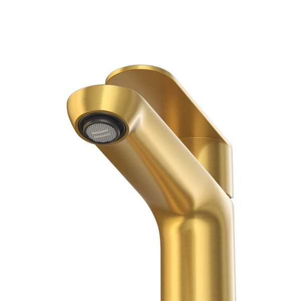 Смеситель для раковины Cezares Stylus однорычажный, низкий, длина излива 134 мм, неповоротный, керамический, нержавеющая сталь, цвет брашированное золото, с донным клапаном