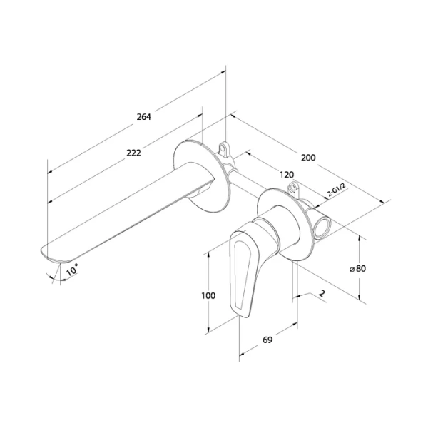Смеситель для раковины/умывальника Milardo Dale встраиваемый, однорычажный, неповоротный, латунь, длина излива 222 мм, керамический, цвет хром DALSB00M65
