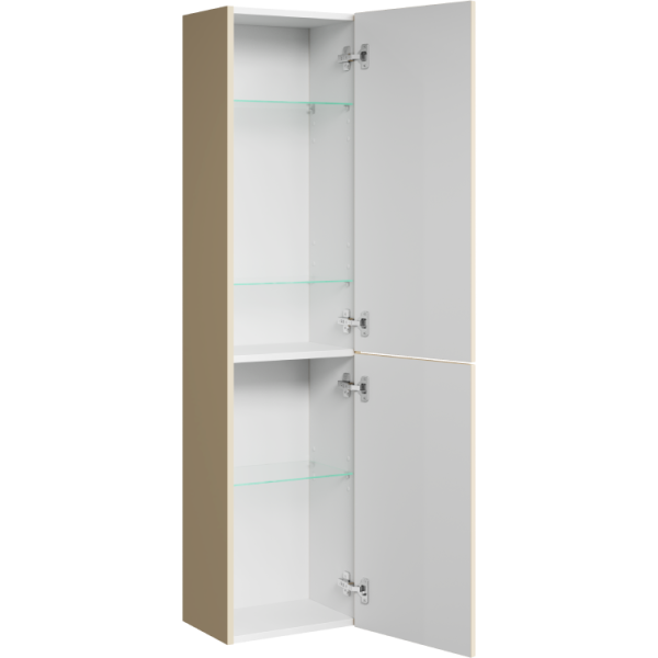 Пенал Aqwella Pure-35 140х35х25 см подвесной, (правый/левый/универсальный), с дверцами/двустворчатый, с полками, цвет капучино светлый, матовый, в ванную комнату