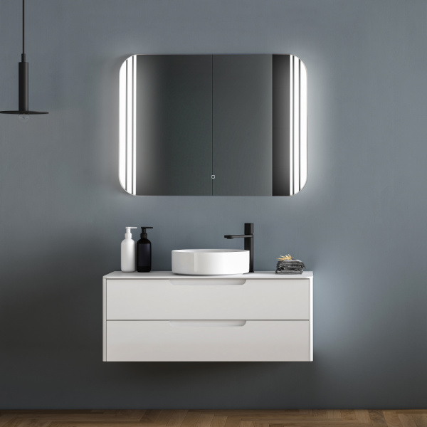 Зеркало Abber See 91,5х68,5 см, с LED/ЛЕД-подсветкой, прямоугольное, сенсорный выключатель, диммер, для ванны, навесное/подвесное/настенное