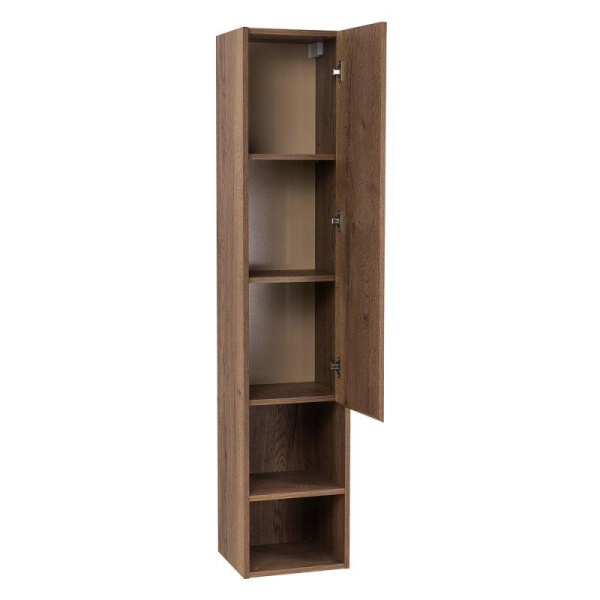 Пенал BelBagno Kraft, 33х30х160 см, подвесной, правый, 1 распашная дверь/1 открытая полка, механизм доводчика, цвет дуб табак, в ванную комнату