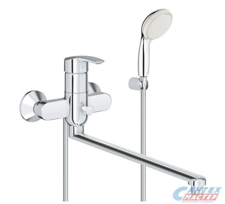 Смеситель для ванны/душа Grohe Multiform однорычажный, керамический, настенный, излив фиксированный 400 мм, с гибким шлангом, душем/лейкой, латунь, цвет хром, длинный, универсальный, горизонтальный, рычажный, кран, комплект, сантехника, размер