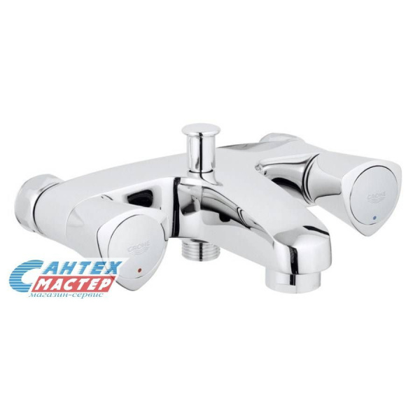 Смеситель для ванны/душа Grohe Costa S двухвентильный, настенный, излив 144 мм, латунь хром, короткий, универсальный, горизонтальный, вентильный, кран, комплект, сантехника, размер, характеристики, высота, расстояние (Грое) 