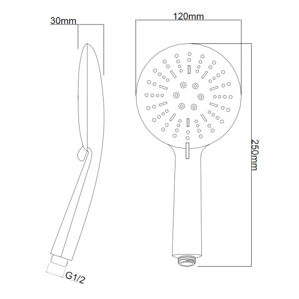 Лейка душевая Melodia Luxe 120 мм L250 мм ручная, круглая, 3 режима, черный матовый, ABS пластик, для душа/ванной MKP26309BL_bk
