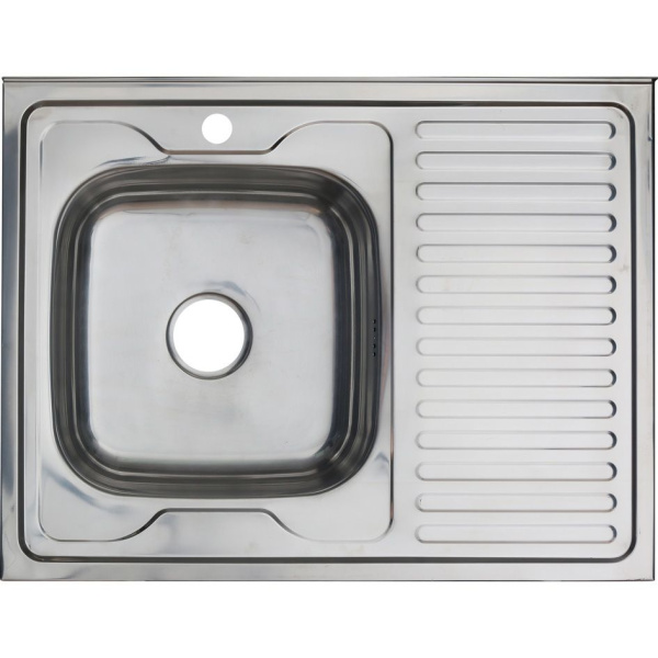 Мойка Sink Light, 80х60 см, толщина 0.6 мм, с правым крылом, с сифоном, накладная, нержавеющая сталь, прямоугольная, цвет полированная, отверстие под смеситель, для кухни, прямая, встроенная