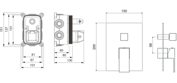 Смеситель для ванны/душа Aquatek Либра настенный, однорычажный, встраиваемый, 3 режима, без излива, латунь, цвет матовый черный