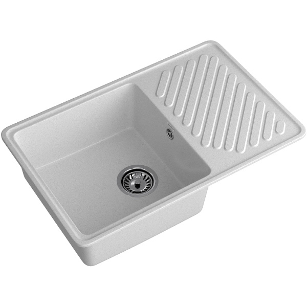 Мойка GranFest QUARZ 52, 75,3х47,7 см, врезная, кварц, прямоугольная, цвет серый, без отверстия под смеситель, слив-перелив, с крылом, оборачиваемая, для кухни