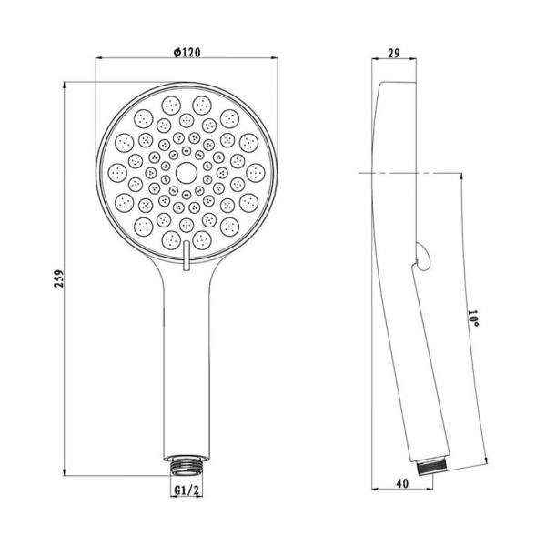 Душевая лейка Olives D186 круглая, 3 режима, хром, ABS пластик, 120х259 мм