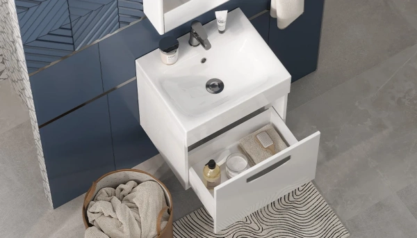 Тумба под раковину Velvex Estea 500-0-1, 493х395х450 мм подвесная, цвет белый матовый, 1 выдвижной ящик, подходит раковина COMO 50 см, универсальная, в ванную комнату