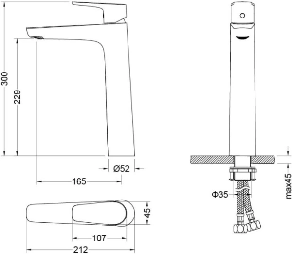 Смеситель для раковины/умывальника Aquatek Бетта однорычажный, неповоротный, фиксированный, высокий, излив длина 165 мм высота 229 мм латунь, цвет хром