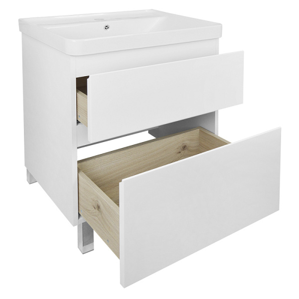 Тумба с раковиной Azario Мила 60Н, 60х46х85 см, напольная, 2 выдвижных ящика, МДФ/ЛДСП, прямоугольная, цвет-белый/раковина Monte 60, прямоугольная, цвет белый