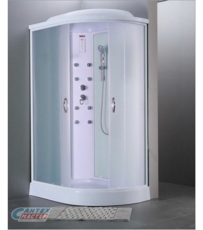 Душевая кабина 80х120х215 см Timo Eco (правая) поддон низким, ассиметричная, угловая, с гидромассажем, с сиденьем, с верхним душем, стекло матовое, сенсорная, смеситель, профиль хром матовый, прозрачное стекло, белая, закрытая