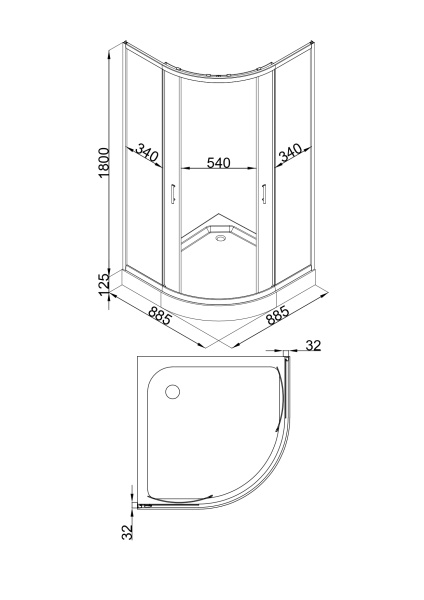 Душевой уголок Olive's Mino 90х90х192,5 см поддон ABS - пластик, полукруг, алюминиевый профиль матовый хром, стекло прозрачное 4 мм раздвижной MN-90PСCS-SD-C