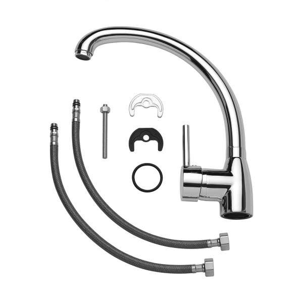 Смеситель для кухни/мойки AQUEDUC однорычажный, поворотный, керамический, длина излива 217 мм, высота 231 мм, латунь, цвет хром 345386