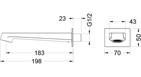 Излив Aquatek Оберон для ванны, длина 183 мм матовый черный, латунь, встраиваемый/встроенный