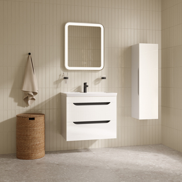 Тумба c раковиной IDDIS Ray, 710х465х610 мм, подвесная, 2 выдвижных ящика, МДФ/санфарфор, раковина накладная, прямоугольная, цвет белый глянцевый, отверстие под смеситель RAY70W0i95K