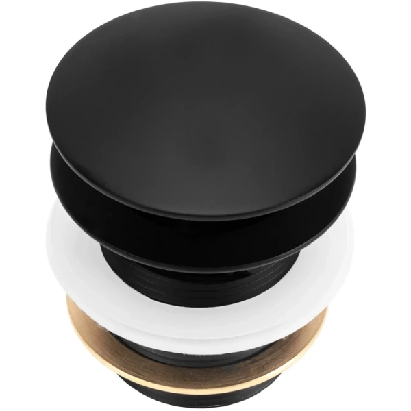 Донный клапан Rea для ванны, универсальный, клик-клак/click-clack, цвет: черный матовый, латунный, круглый, для ванны, с переливным отверстием/без переливного отверстия