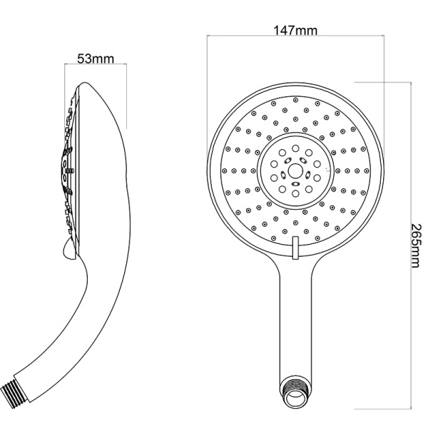 Лейка душевая Melodia Luxe 150 мм L265 мм ручная, круглая, 5 режимов, серый/хром, ABS пластик, для душа/ванной MKP26307BL