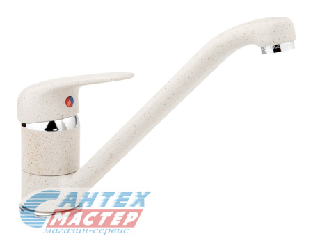 Смеситель для кухни/мойки Polygran Эко однорычажный, керамический, с поворотным изливом, длина 235 мм, латунь, цвет белый хлопок, кухонный, вертикальный, кран, комплект, сантехника, водопроводные, размер, характеристики, высота, расстояние, длина