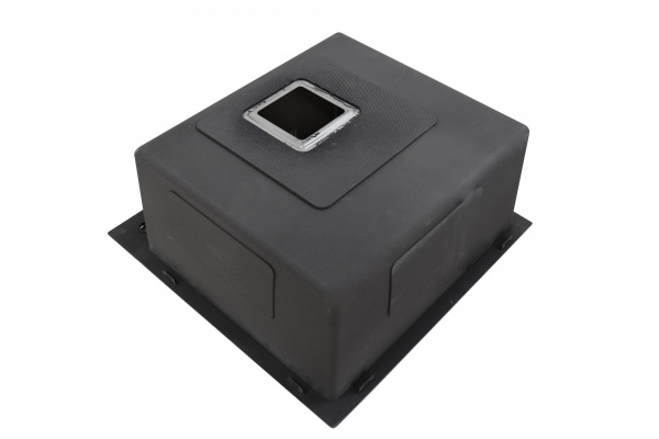 Мойка кухонная Siriusline, 50х50 см, врезная, нержавеющая сталь, квадратная, цвет: сатин, с отверстием под смеситель, в комплекте: коландер, дозатор, сифон квадратный слив SL5050-KV