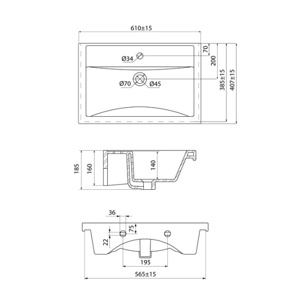 Умывальник мебельный IDDIS Optima Home 610х407х185 мм прямоугольная, сантехнический фарфор, цвет белый, с отверстием под смеситель, слив-перелив, раковина 4076000i28