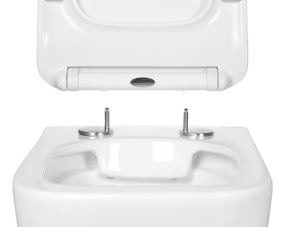 Унитаз подвесной Aquatek Дельта белый, 35х48х32 см горизонтальный (в стену) выпуск, с сиденьем микролифт, дюропласт, безободковый, каскадный слив, под скрытый бачок