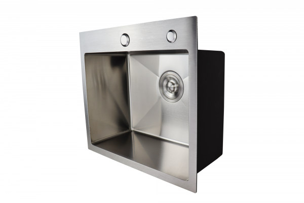 Мойка кухонная Siriusline, 50х44 см, врезная, нержавеющая сталь, прямоугольная, цвет: сатин, с отверстием под смеситель, (в комплекте: коландер, дозатор, сифон) SL5044