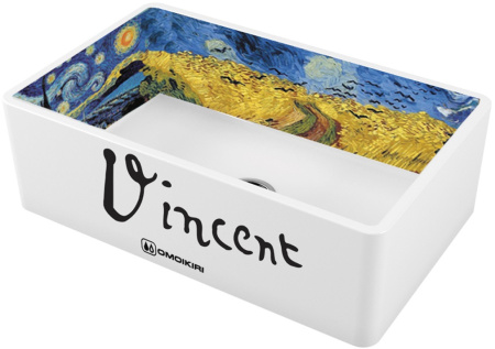 Мойка кухонная Omoikiri Mikura 76-Vangogh, 76х46 см, врезная/фронтальная, керамическая (Natceramic), прямоугольная, цвет белый, без отверстия под смеситель, без крыла, без слив-перелива