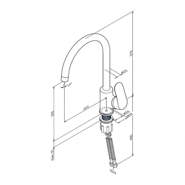 Смеситель для кухни/мойки Am.Pm Like однорычажный, поворотный, керамический, с высоким изливом, длина 200 мм, латунь, цвет хром F8007100
