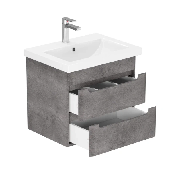 Тумба с раковиной GRADEONIKA Пегас, 76х44,4х50 см, подвесная, 2 выдвижных ящика, МДФ/ЛДСП, механизм доводчика, прямоугольная, цвет бетон темный/умывальник COMO 80, прямоугольный, цвет белый 50051