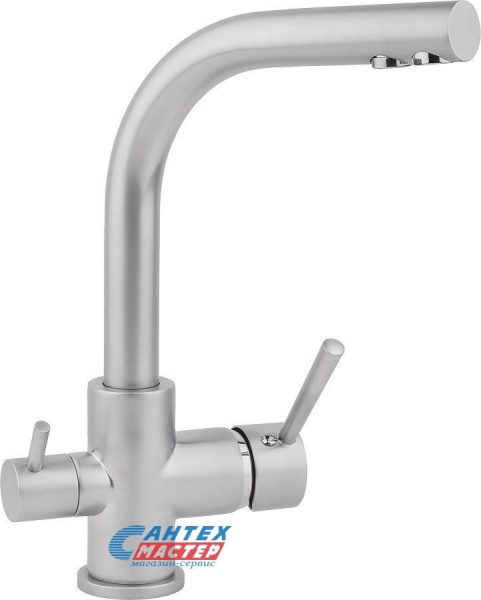 Смеситель для кухни/мойки Ukinox однорычажный, керамический, с подключением к фильтру, с поворотным изливом, длина 210 мм, латунь, цвет матовый хром, кухонный, хромированный, вертикальный, кран, комплект, сантехника, водопроводные, размер