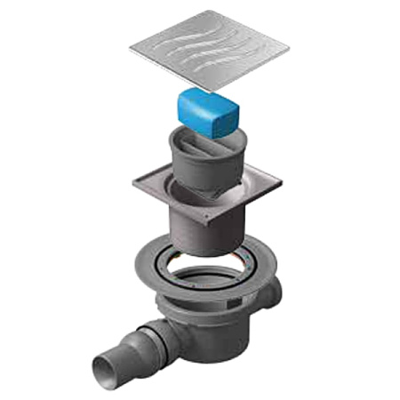 Душевой трап Pestan Confluo Standard 10х10 Dry 2, решетка нержавеющая сталь без рамки, для душа в полу, с сухим затвором, горизонтальный выпуск, перфорированная, нержавеющая сталь, квадратный