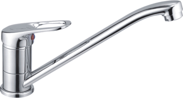 Смеситель для кухни/мойки HAIBA однозахватный, поворотный, латунный, с длинным изливом, длина 217 мм, латунь, цвет хром