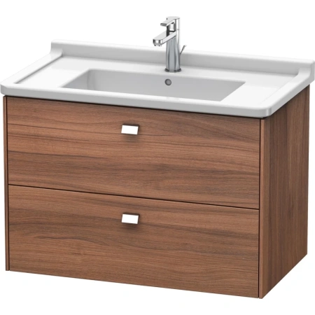 Тумба под раковину Duravit Brioso, 82х46,9х56,3 см, подвесная, 2 выдвижных ящика, ДСП, цвет: орех матовый/хром, шкафчик навесной, механизм доводчика, прямоугольная, правая/левая, в ванную комнату
