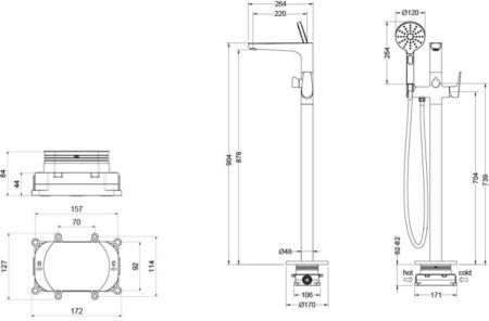 Смеситель для ванны/душа Aquatek Бетта напольный, однорычажный, неповоротный, длина 264 мм, керамический, латунь, цвет черный матовый