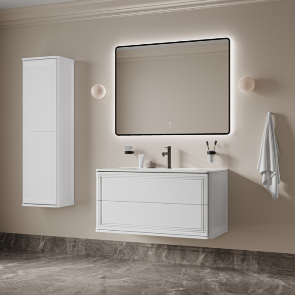 Тумба c раковиной IDDIS Oxford Neo, 1006х467х500 мм, подвесная, 2 выдвижных ящика, МДФ/санфарфор, раковина накладная, прямоугольная, цвет белый, отверстие под смеситель OXN10W0i95K