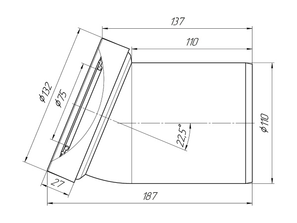 Фановая труба ANI (Ани пласт) 110 под углом 22,5° с прокладкой 90-110 мм для подключения унитаза W2220
