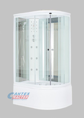 Душевая кабина 80х120х220 см Niagara Ultra (левая) поддон высокий, ассиметричная, угловая, стекло заднее зеркальное, двери прозрачные, панель белая, с верхним душем, с гидромассажем, электронная, смеситель, профиль хром матовый, прозрачное стекло