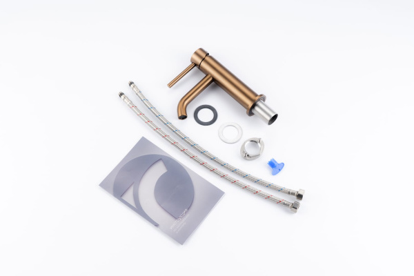 Смеситель для раковины/умывальника Knotlor Eclipse, однорычажный, неповоротный, керамический, длина излива 124 мм, нержавеющая сталь, цвет бронза матовая