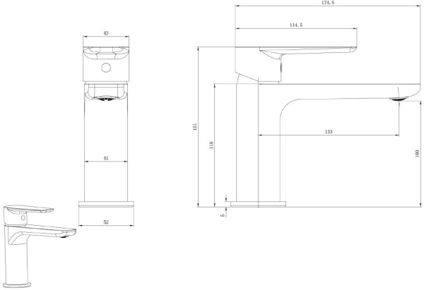 Смеситель для раковины/умывальника Allen Brau Eclipse 2.0 однорычажный, цвет черный матовый, неповоротный, фиксированный, низкий, излив длина 133 мм высота 100 мм, латунь