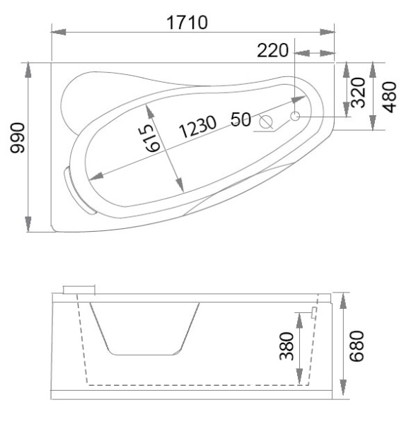 Ванна Gemy 171х99х68 акриловая с гидромассажем G9046 II K L