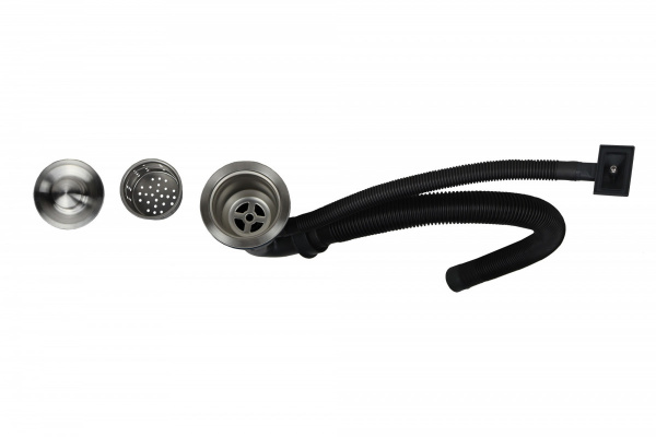 Мойка кухонная Siriusline, 50х50 см, врезная, нержавеющая сталь, квадратная, цвет: сатин, с отверстием под смеситель, в комплекте: коландер, дозатор, сифон SL5050