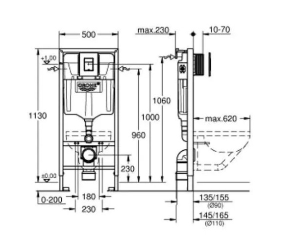 Инсталляция Grohe Rapid SL для подвесного унитаза с кнопкой смыва черный матовый 38811KF0