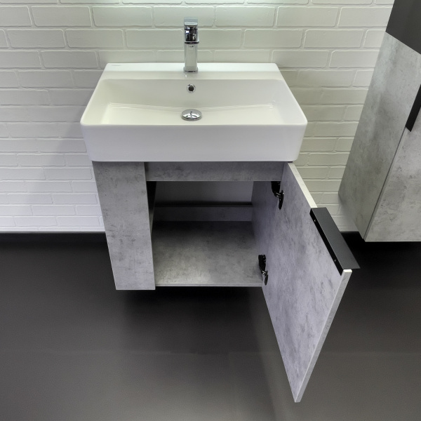 Тумба с раковиной Comforty Асти 60П, 60х70х45,5 см, подвесная, 1 распашная дверца, ЛДСП/МДФ, прямоугольная, цвет- бетон светлый/раковина COMFORTY CF3WL032, прямоугольная, цвет белый, встраиваемая