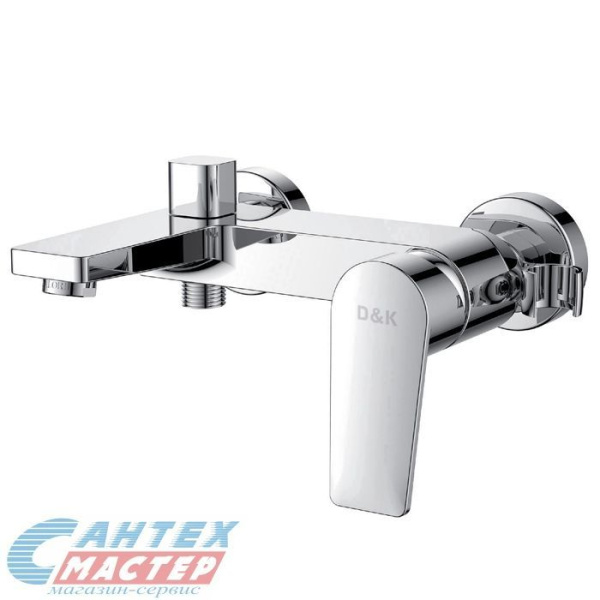 Смеситель для ванны/душа D&K Lessing Rhein однорычажный, керамический, настенный, излив короткий литой 170 мм, латунь хром, горизонтальный, фиксированный, однорукий, кран, комплект, сантехника, размер, характеристики, высота, расстояние (Д&K)