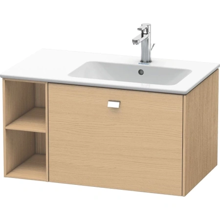 Тумба под раковину Duravit Brioso, 82х47,9х44,2 см, подвесная, 1 выдвижной ящик, с открытой полкой справа, ДСП, цвет: натуральный дуб/хром, шкафчик навесной, механизм доводчика, прямоугольная, правая, в ванную комнату