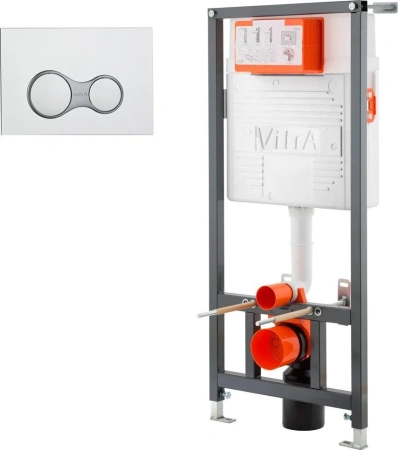 Инсталляция для подвесного унитаза Vitra, с клавишей смыва (кнопкой смыва), цвет: хром, система для подвесного унитаза, со скрытым смывным бачком (бак), комплект, размеры рамы (каркас), 500х1120х160/190 мм, в капитальную стену и пол